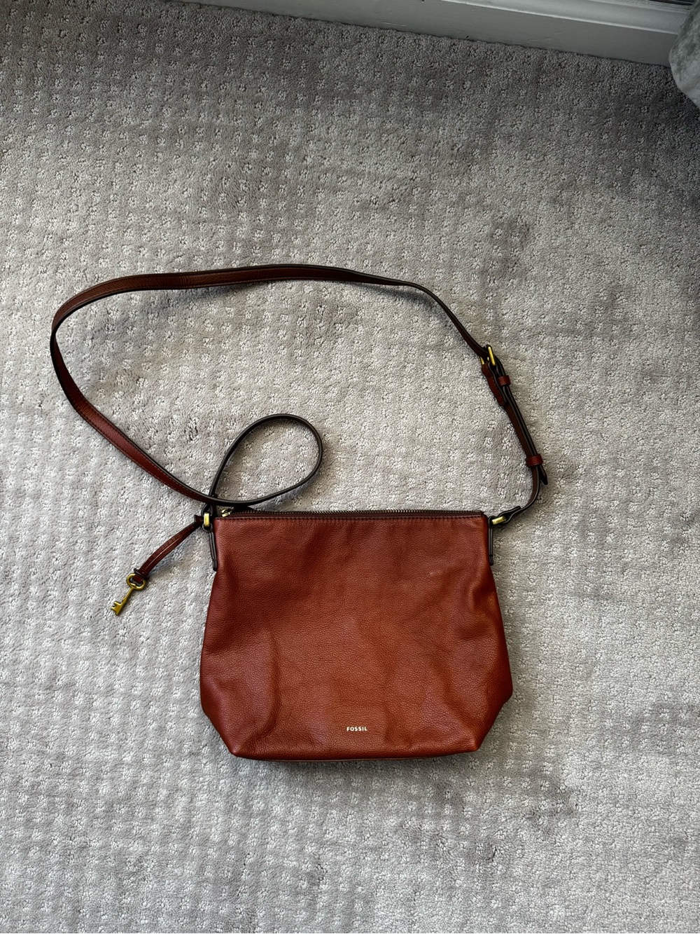 Fossil Leather Crossbody Bag in Cognac Brown